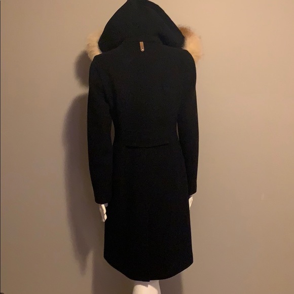 Mackage Black Mila cashmere blend real fur hood trim wool jacket size medium - Picture 6 of 8